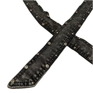 Vintage Black Denim Belt with Round Crystal Studs 60" Grunge Biker Metal